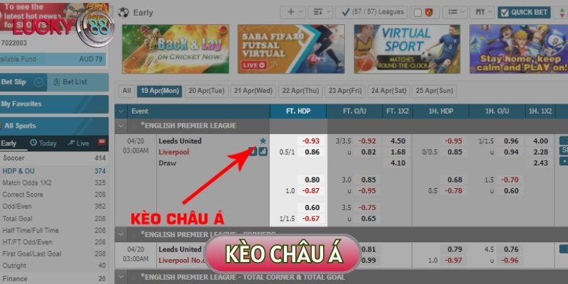 Kèo châu Á có tên gọi là Handicap và trong cách đọc bảng kèo được ký hiệu là HDP